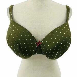 Lane Bryant Cacique True Embrace T-Shirt Bra Green Cream Square Lightly Lined 42